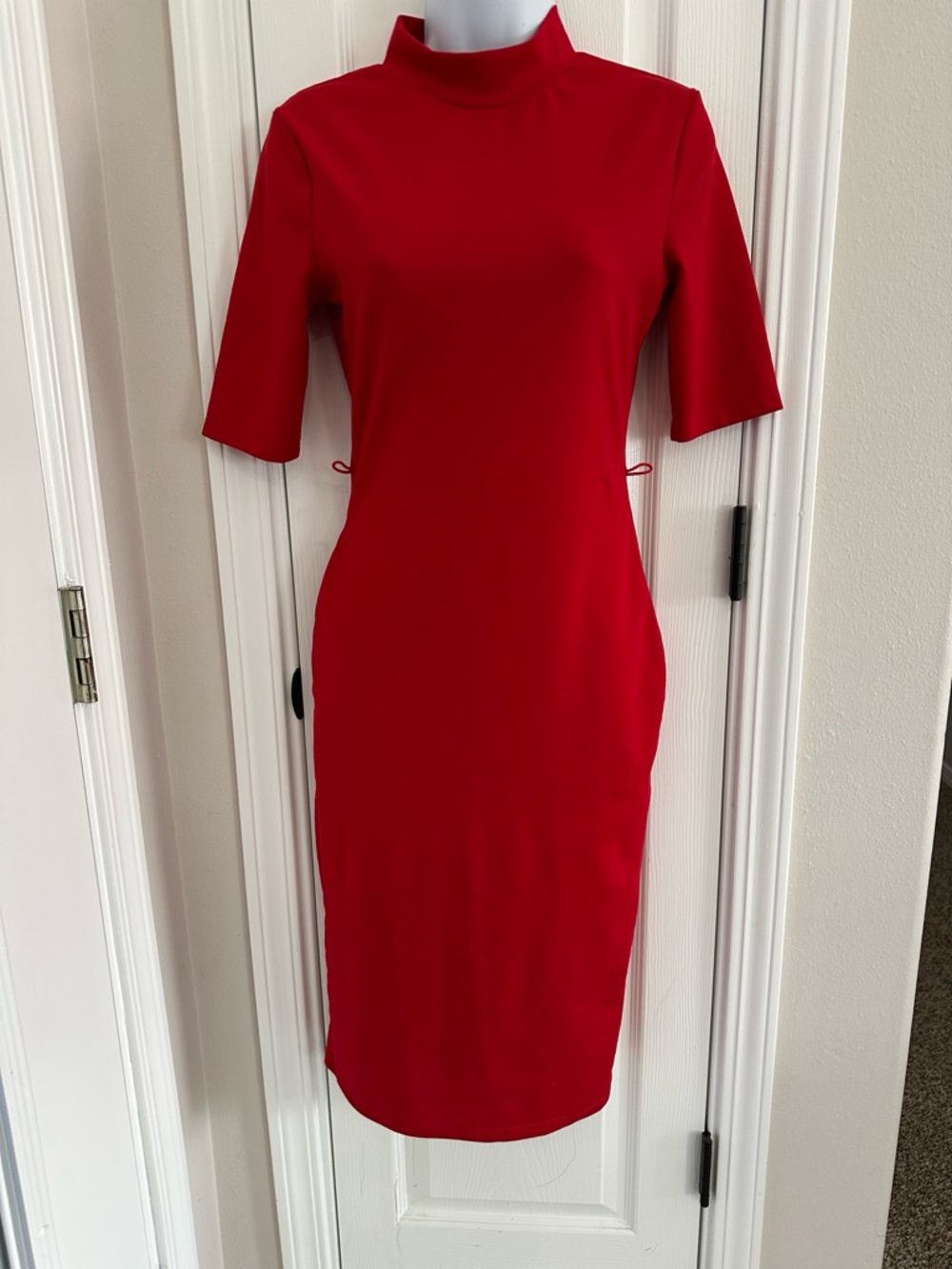 Zara Red Mock Neck Midi Sheath Dress